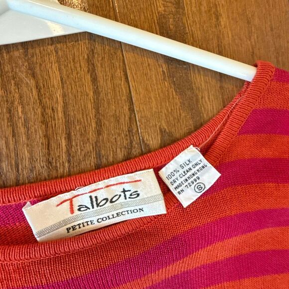 Vintage Talbots 100% silk pink and orange stripe sweater blouse small - Picture 6 of 8
